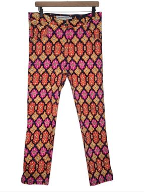 Gretchen Scott Womens Vibrant Floral Tile Print Straight Slit Ankle Pants Large